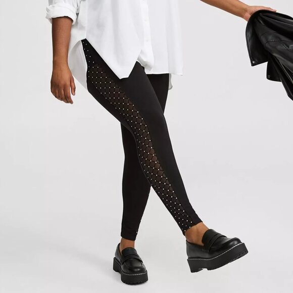 ❤️NWT VINTAGE TORRID RHINESTONE MESH SIDE PANEL LEGGING - FULL LENGTH PLUS SIZE - Picture 2 of 12